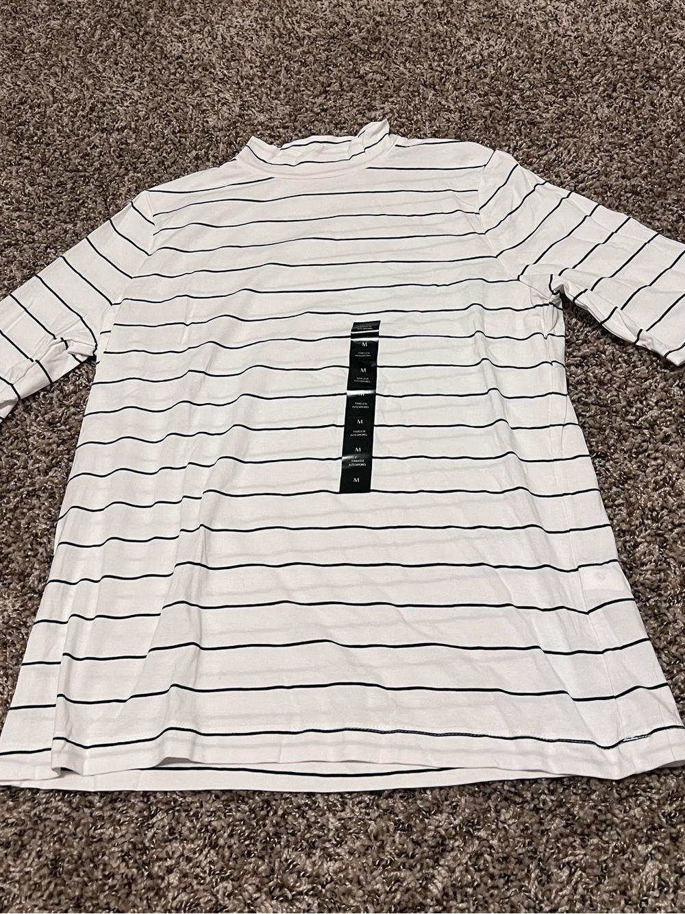 Banana Republic White and Black Striped Half Sleeve Top Mock Neck Sz Medium